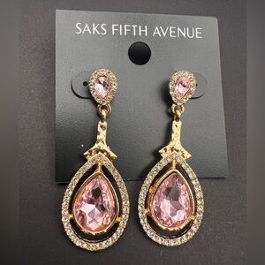 Saks Fifth Avenue Pink and Gold Teardrop Earrings